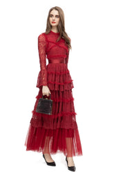 Asher Long Sleeve Lace Maxi Dress In Red